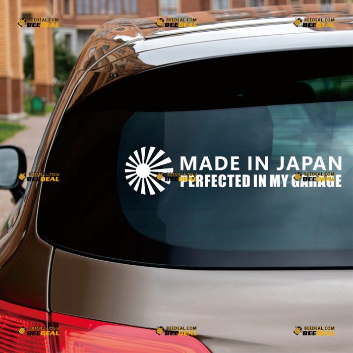 Made In Japan Sticker Decal Vinyl, Perfected In My Garage, Round Japanese Rising Sun JDM, Fit for Honda Toyota Mazda Nissan Subaru – Custom, Choose Size Color – For Car Laptop Window Boat – Die Cut No Background 062831356