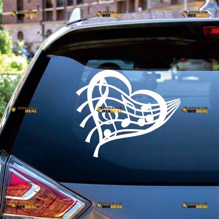 Music Notes Sticker Decal Vinyl, Heart Love, Treble Clef – Custom, Choose Size Color – For Car Laptop Window Boat – Die Cut No Background 062731632