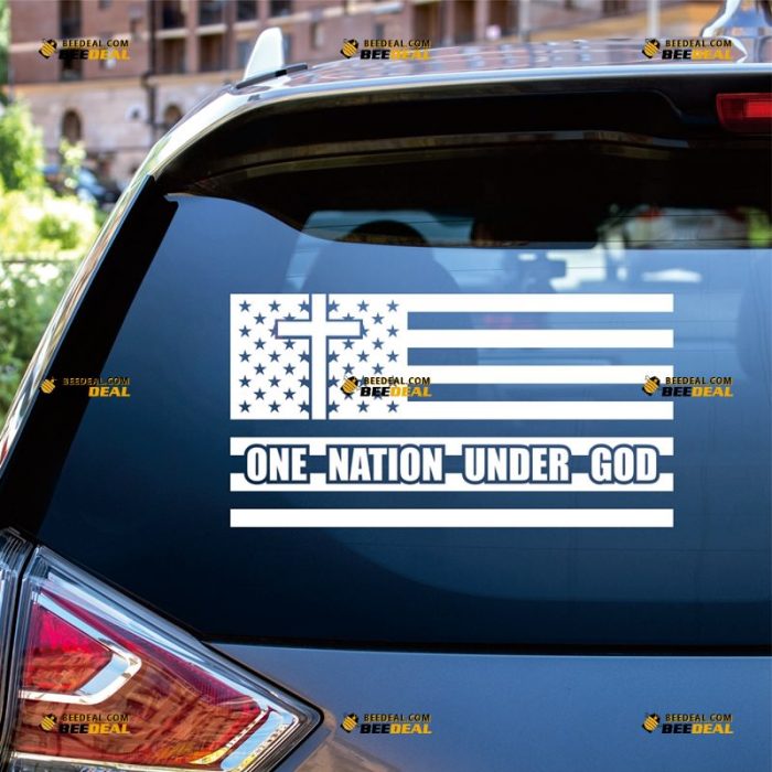 One Nation Under God Sticker Decal Vinyl, American Flag, Jesus Cross – Custom Choose Size Color – For Car Laptop Window Boat – Die Cut No Background 062631933