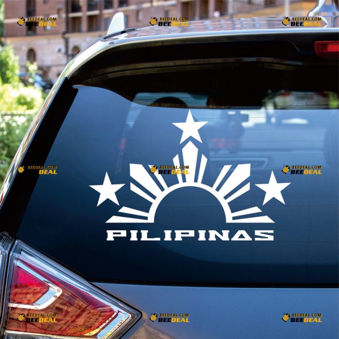 Philippines Sticker Decal Vinyl, Pilipinas, Filipino Flag, Eight-Ray Sun Stars, Half – Custom, Choose Size Color – For Car Laptop Window Boat – Die Cut No Background 062731344