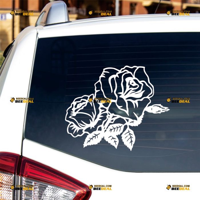 Rose Sticker Decal Vinyl, Flower With Leaves, Single Color – Custom Choose Size Color – For Car Laptop Window Boat – Die Cut No Background 062631300