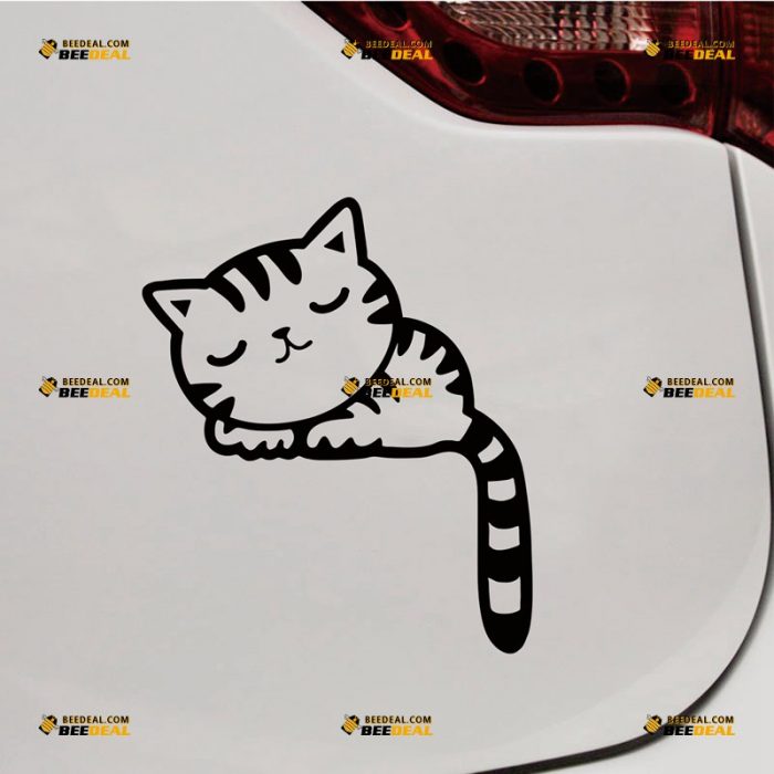 Cat Sticker Decal Vinyl, Cute Kitty Outline, Sleeping – Custom Choose Size Color – For Car Laptop Window Boat – Die Cut No Background 062631323