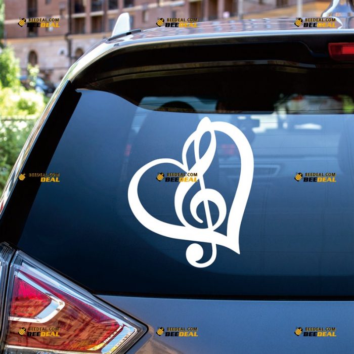 Treble Sticker Decal Vinyl, Music Clef Notes, Heart Love – Custom, Choose Size Color – For Car Laptop Window Boat – Die Cut No Background 062731549