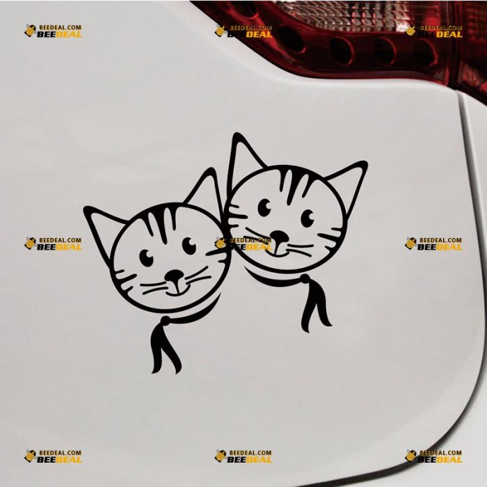 Cat Sticker Decal Vinyl, Pair Cute Kitties, Outline – Custom Choose Size Color – For Car Laptop Window Boat – Die Cut No Background 062631324