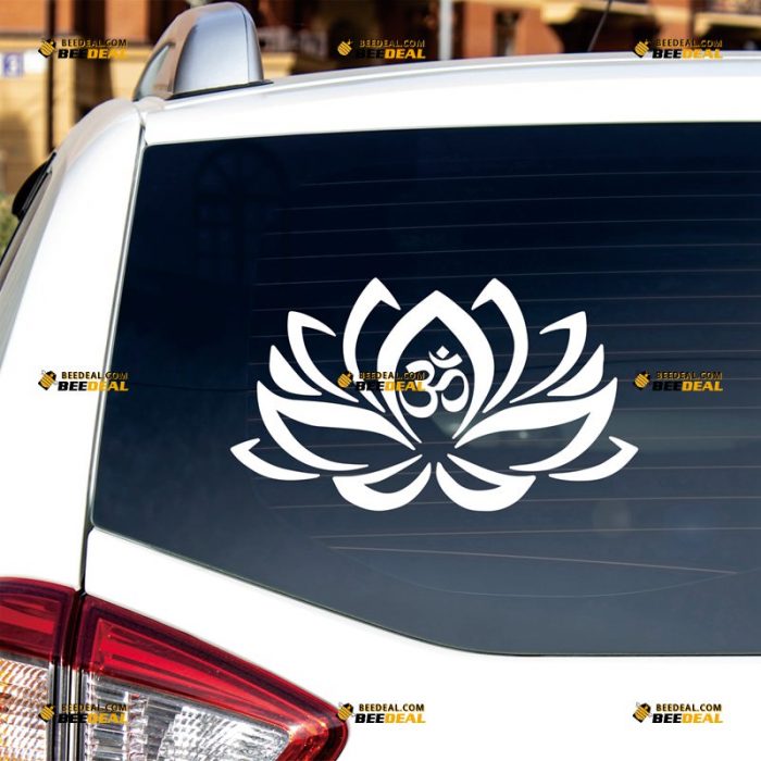 Om Sticker Decal Vinyl, Aum, Ohm, Buddha Lotus, Hindu, Yoga – Custom Choose Size Color – For Car Laptop Window Boat – Die Cut No Background 062631223