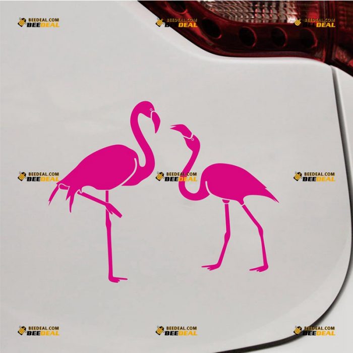 Flamingo Sticker Decal Vinyl, Pair Birds, Love Couple, Single Color, Pink – Custom Choose Size Color – For Car Laptop Window Boat – Die Cut No Background 062531717