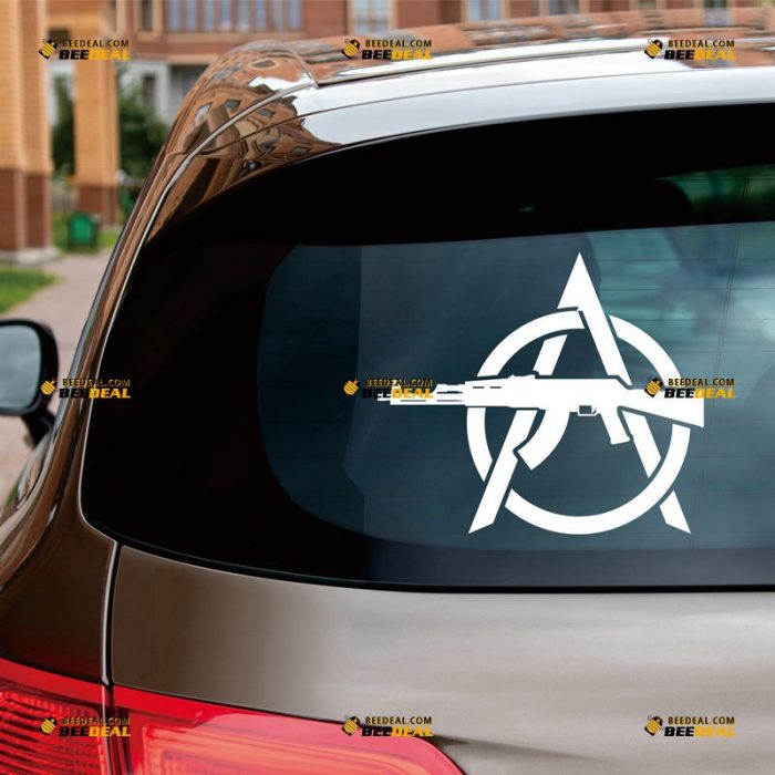 Anarchy Sticker Decal Vinyl, Anarchism Symbol, AK47, Rifle 2nd Amendment – Custom Choose Size Color – For Car Laptop Window Boat – Die Cut No Background 062630931