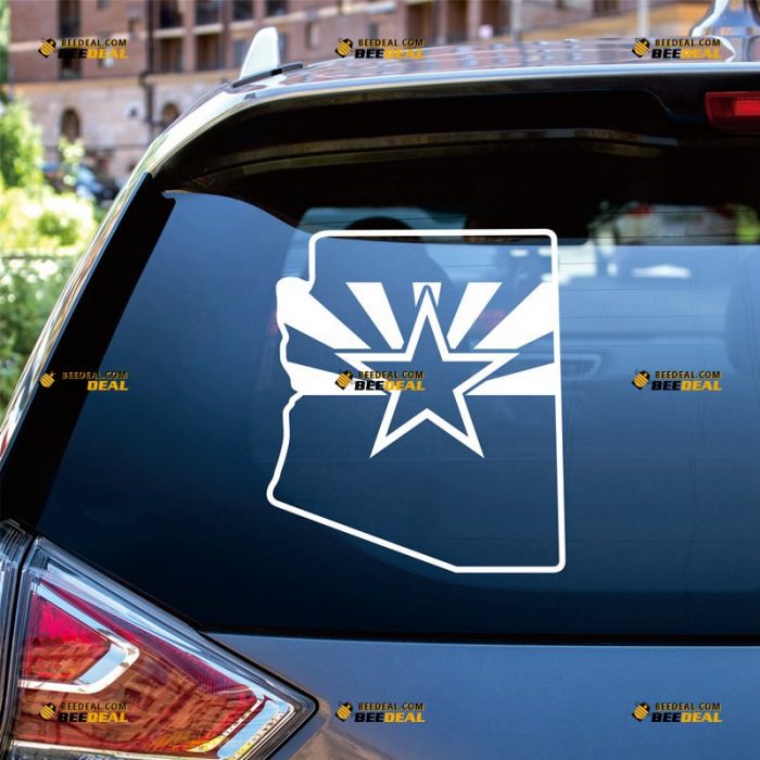 Arizona Sticker Decal Vinyl, American AZ State Flag And Map, Single Color, Home Pride – Custom Choose Size Color – For Car Laptop Window Boat – Die Cut No Background 062531710