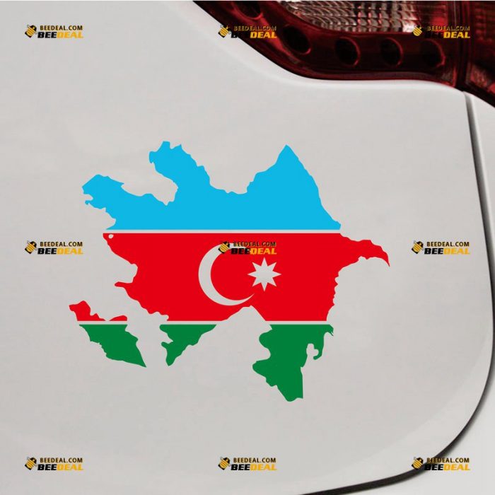 Azerbaijan Sticker Decal Vinyl, Flag And Map Outline, Home Pride – Custom Choose Size – For Car Laptop Window Boat – Die Cut No Background