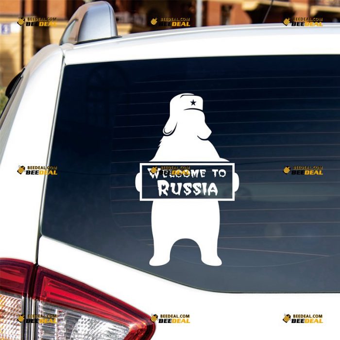 Russian Bear Sticker Decal Vinyl, Welcome To Russia – Custom Choose Size Color – For Car Laptop Window Boat – Die Cut No Background