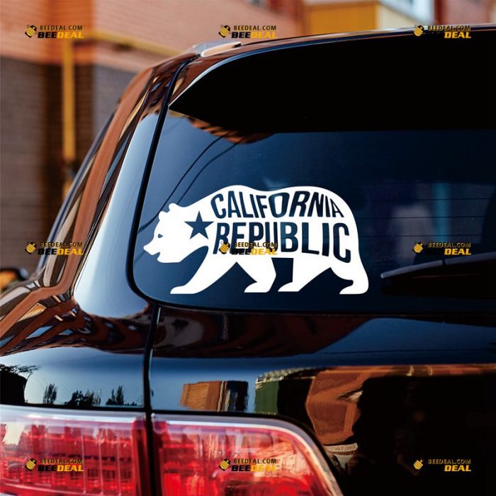 California Sticker Decal Vinyl, State Bear, Cali Republic Flag – Custom Choose Size Color – For Car Laptop Window Boat – Die Cut No Background 062331231