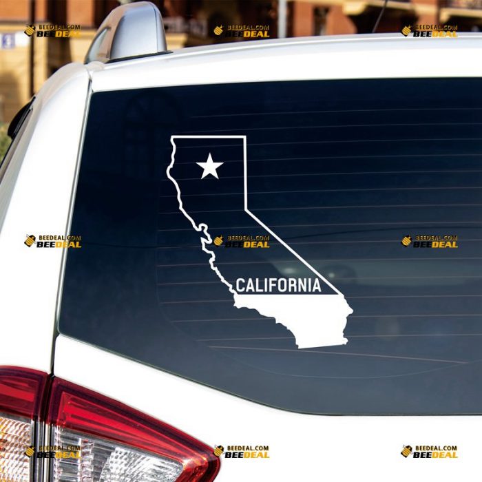 California Sticker Decal Vinyl, Cali State Map And Flag – Custom Choose Size Color – For Car Laptop Window Boat – Die Cut No Background 062331230