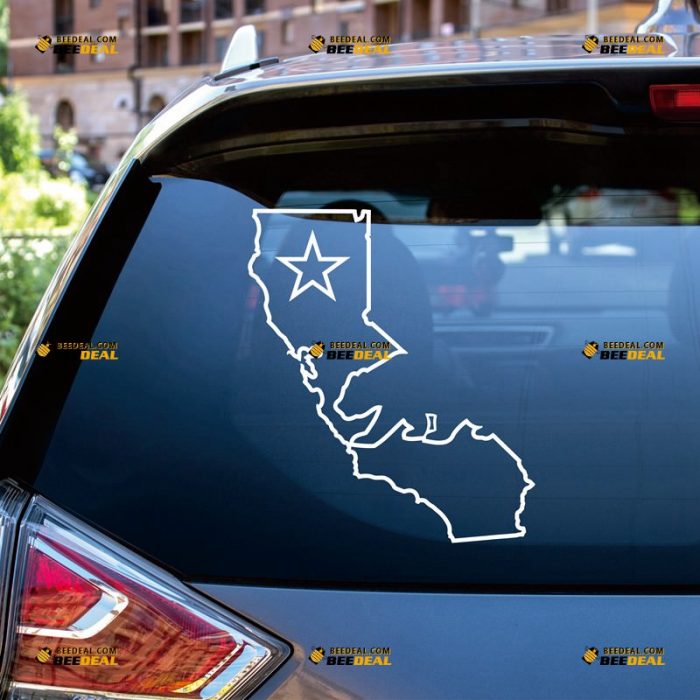 California Sticker Decal Vinyl, Cali State Map Outline, Flag Bear And Star – Custom Choose Size Color – For Car Laptop Window Boat – Die Cut No Background 062531819