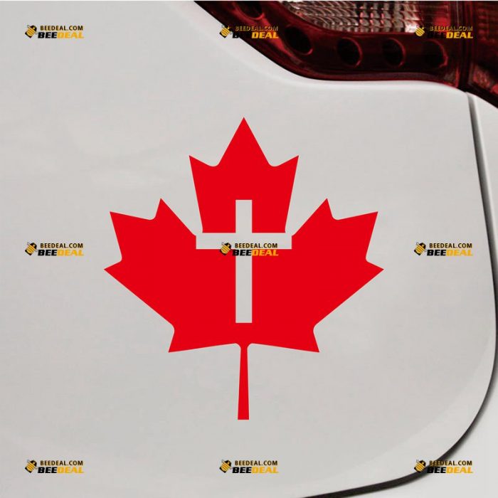 Maple Leaf Sticker Decal Vinyl, Jesus Cross, Canada – Custom Choose Size Color – For Car Laptop Window Boat – Die Cut No Background