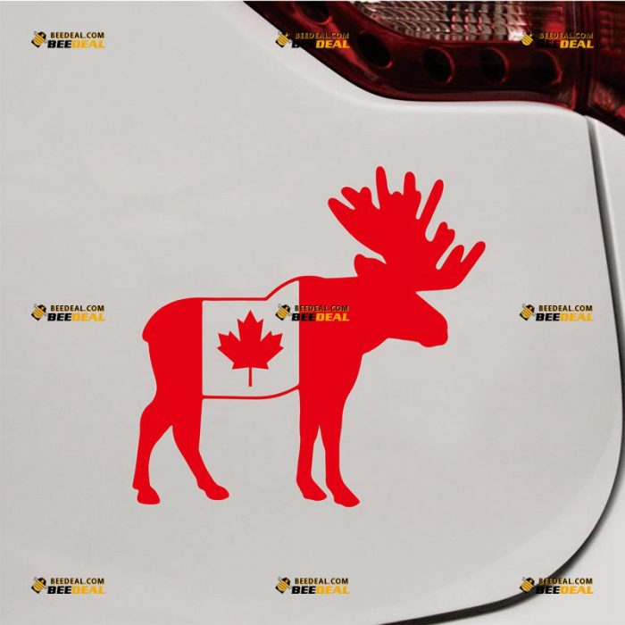 Canada Sticker Decal Vinyl, Canadian Moose And Flag – Custom Choose Size Color – For Car Laptop Window Boat – Die Cut No Background 062531714