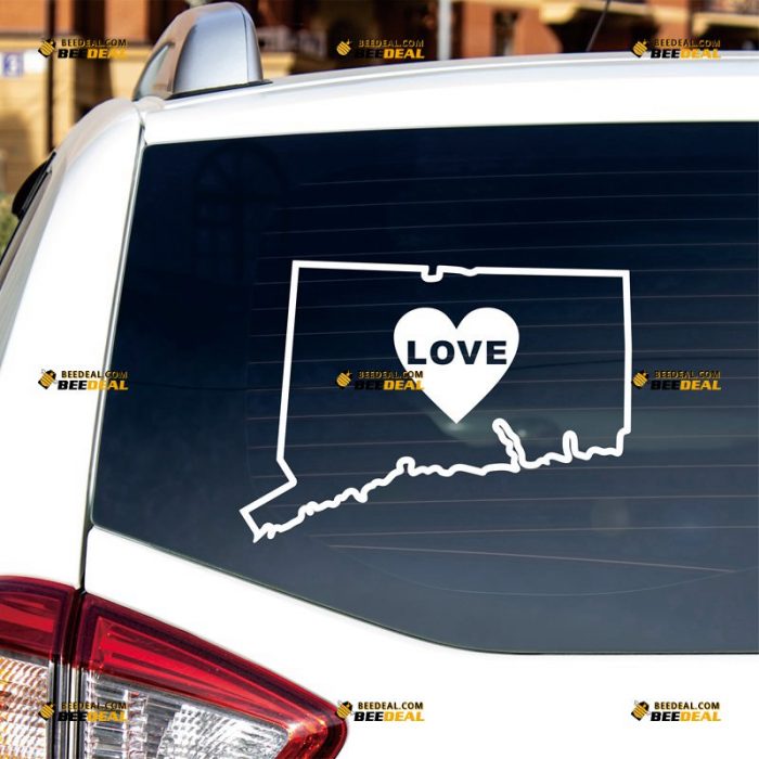 Connecticut Sticker Decal Vinyl, American State CT Map Outline, Love Home – Custom Choose Size Color – For Car Laptop Window Boat – Die Cut No Background