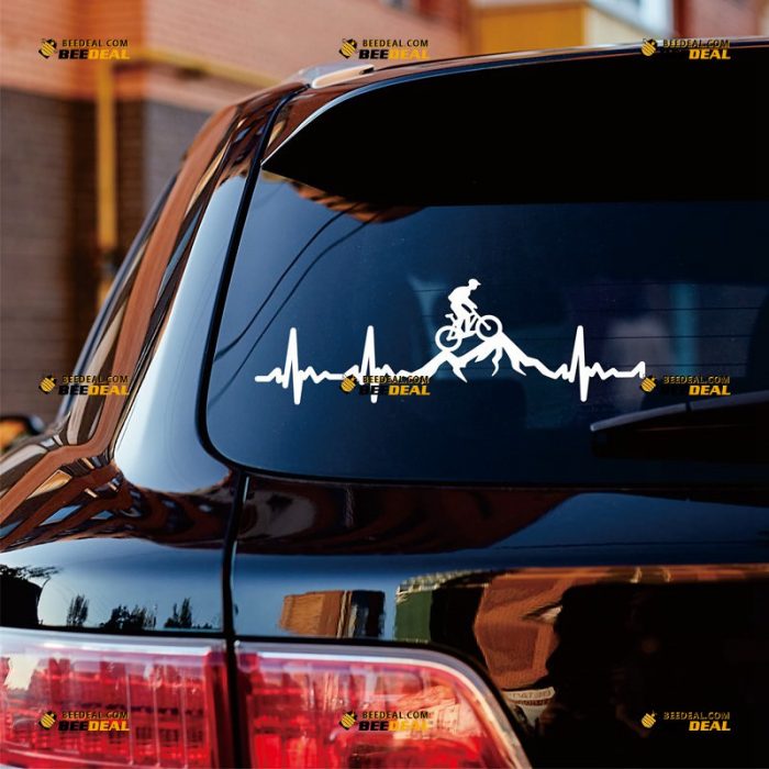 Cycling Sticker Decal Vinyl, Funny Heart Beat, Bike Bicycle Rider, Mountain Racing – Custom Choose Size Color – For Car Laptop Window Boat – Die Cut No Background 062532059