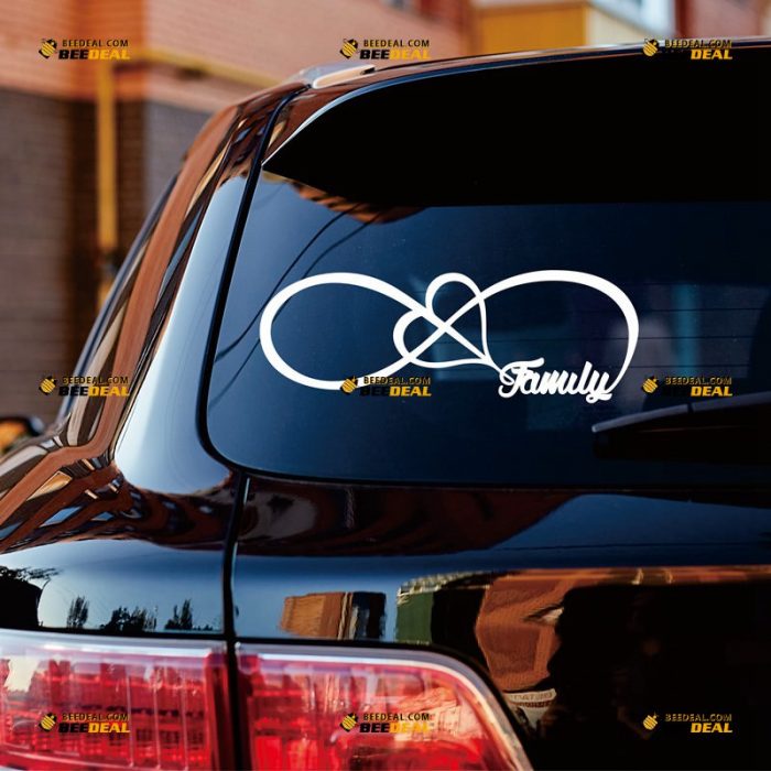 Family Sticker Decal Vinyl, Infinity Forever Love Heart – Custom Choose Size Color – For Car Laptop Window Boat – Die Cut No Background 062532053