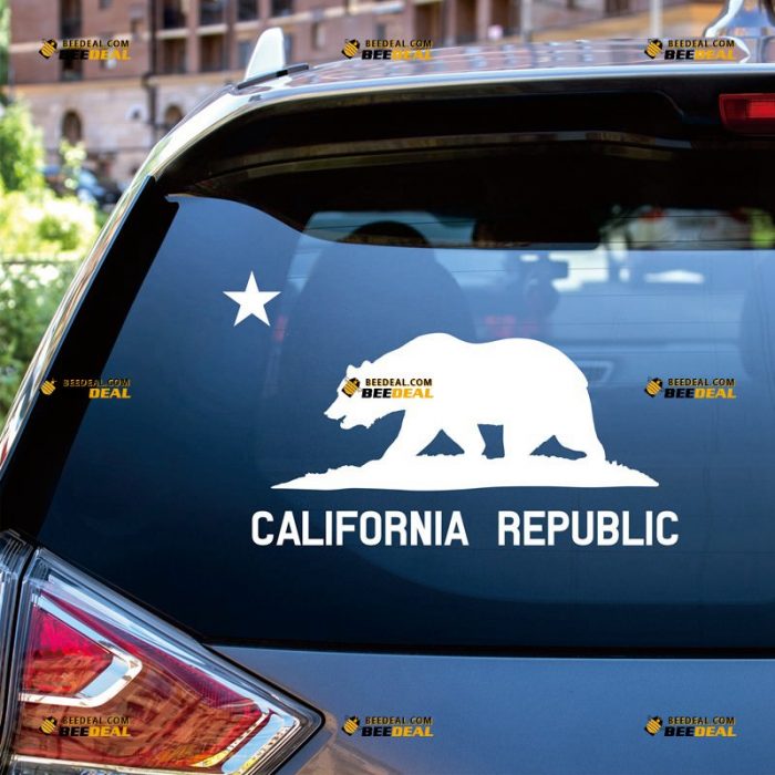 California Sticker Decal Vinyl, Cali Republic State Flag, Single Color – Custom Choose Size Color – For Car Laptop Window Boat – Die Cut No Background 062231828