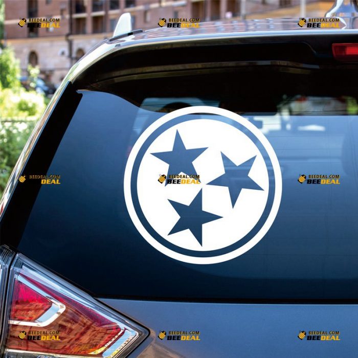 Tennessee Sticker Decal Vinyl, State Flag, 3 Stars Circle, Single Color – Custom Choose Size Color – For Car Laptop Window Boat – Die Cut No Background