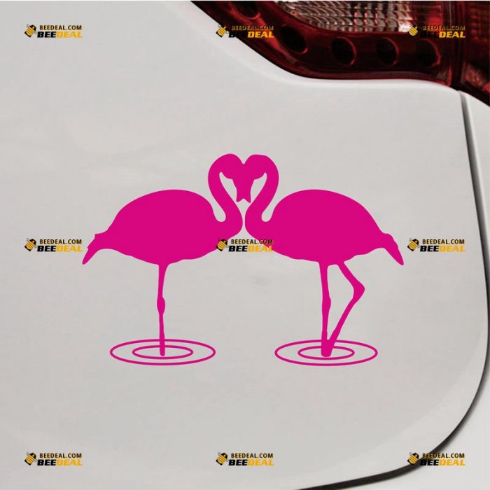 Flamingo Sticker Decal Vinyl, Heart Shape Love, Pair Birds, Couple, Single Color, Pink – Custom Choose Size Color – For Car Laptop Window Boat – Die Cut No Background 062531619