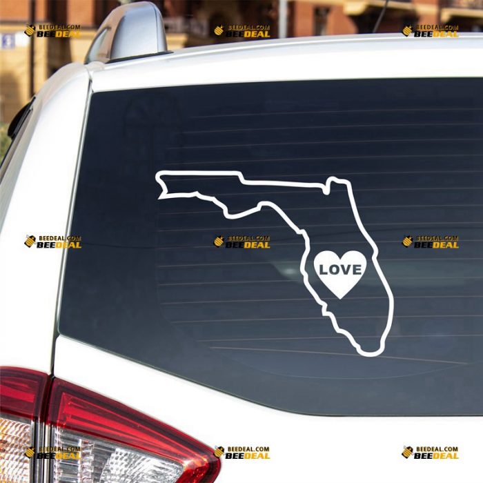 Florida Sticker Decal Vinyl, American State Map Outline, Love Home – Custom Choose Size Color – For Car Laptop Window Boat – Die Cut No Background