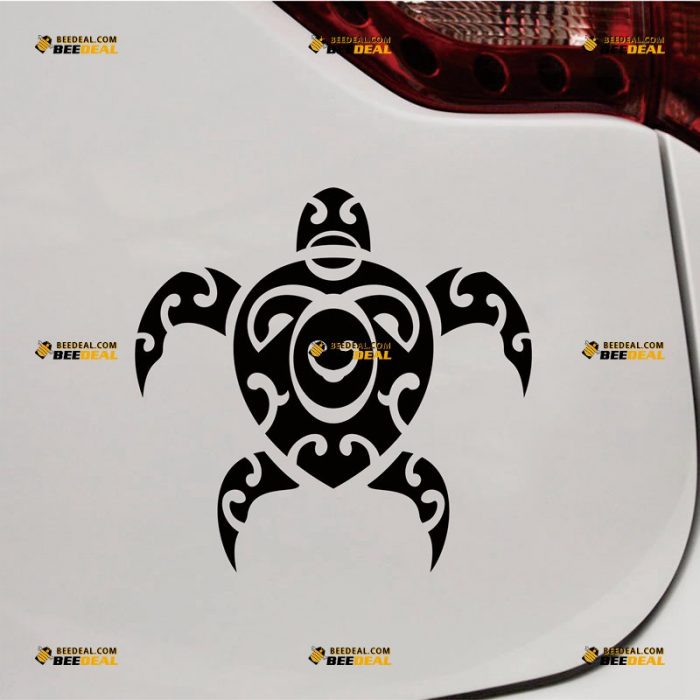 Tribal Turtle Sticker Decal Vinyl, Hawaii Hibiscus Flower, HI Beach Life – Custom Choose Size Color – For Car Laptop Window Boat – Die Cut No Background 062531812