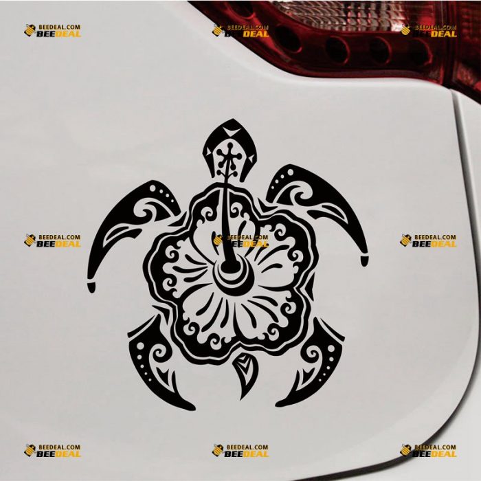 Tribal Turtle Sticker Decal Vinyl, Hawaii Hibiscus Flower, HI Beach Life – Custom Choose Size Color – For Car Laptop Window Boat – Die Cut No Background 062531723