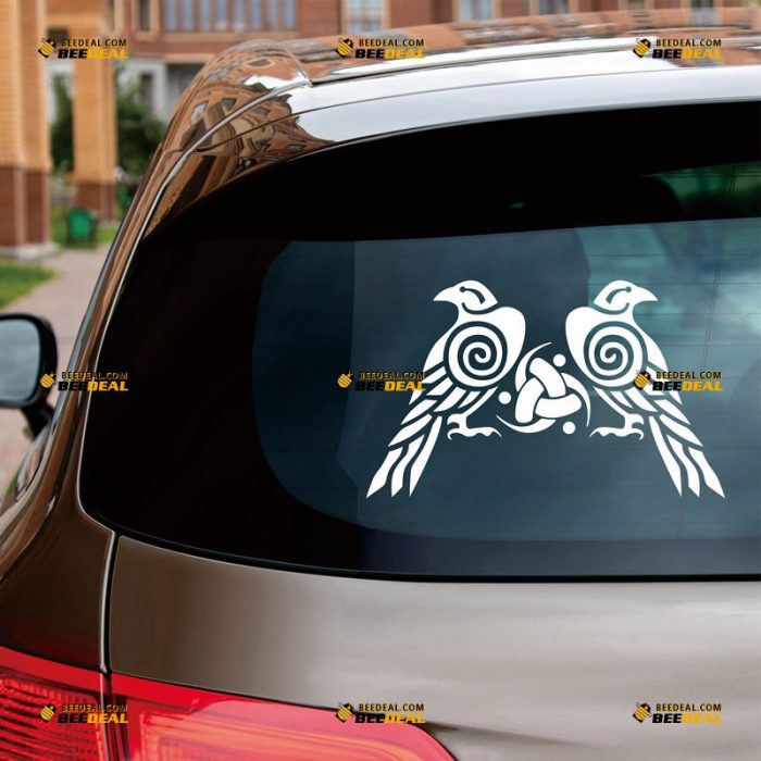 Huginn And Muninn Sticker Decal Vinyl, Twin Ravens, Celtic Knot, Norse Odin – Custom Choose Size Color – For Car Laptop Window Boat – Die Cut No Background 062531532