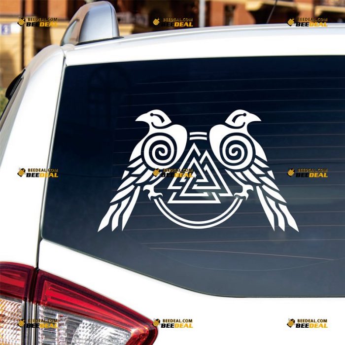 Huginn And Muninn Sticker Decal Vinyl, Twin Ravens, Valknut, Norse Odin – Custom Choose Size Color – For Car Laptop Window Boat – Die Cut No Background 062531531