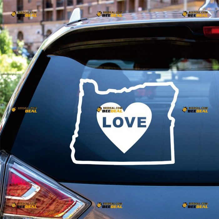 Oregon Sticker Decal Vinyl, State Map Outline, Love Heart, Home Pride – Custom Choose Size Color – For Car Laptop Window Boat – Die Cut No Background