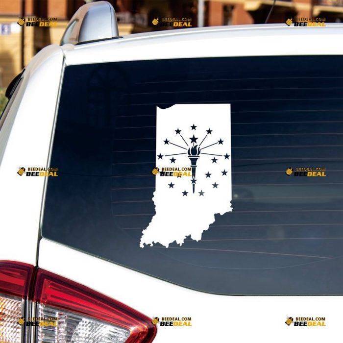 Indiana Sticker Decal Vinyl, State Map And Flag – Custom Choose Size Color – For Car Laptop Window Boat – Die Cut No Background