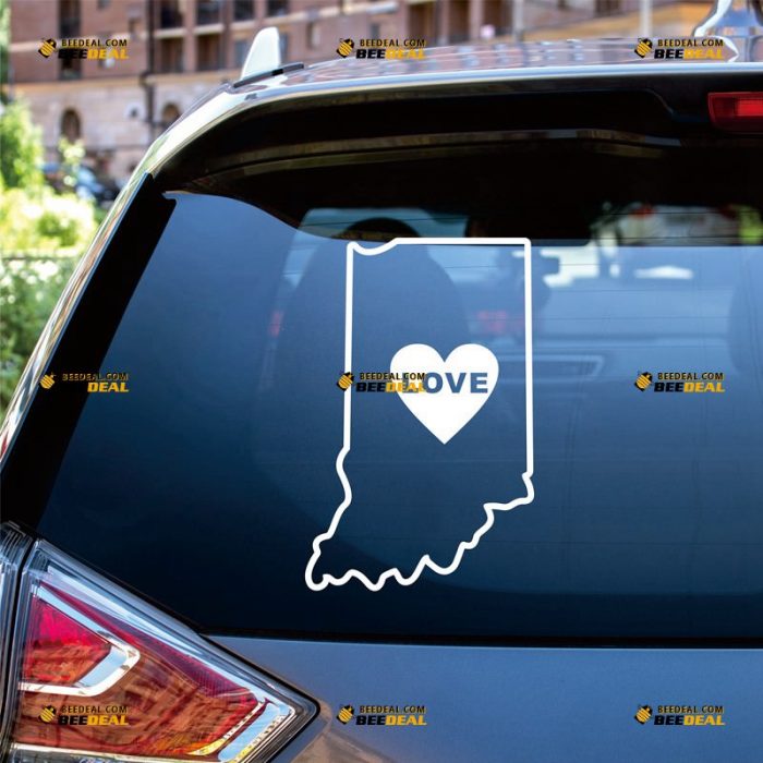 Indiana Sticker Decal Vinyl, American IN State Map Outline, Love Home – Custom Choose Size Color – For Car Laptop Window Boat – Die Cut No Background 062531720