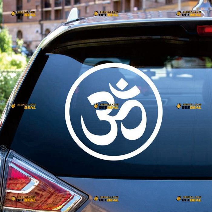 Om Sticker Decal Vinyl, Aum, Buddha, Hindu, Yoga, Circle – Custom Choose Size Color – For Car Laptop Window Boat – Die Cut No Background 062630837