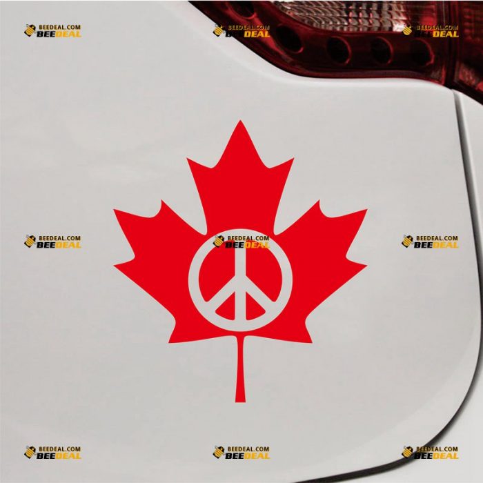 Maple Leaf Sticker Decal Vinyl, Peace Sign, Canada – Custom Choose Size Color – For Car Laptop Window Boat – Die Cut No Background