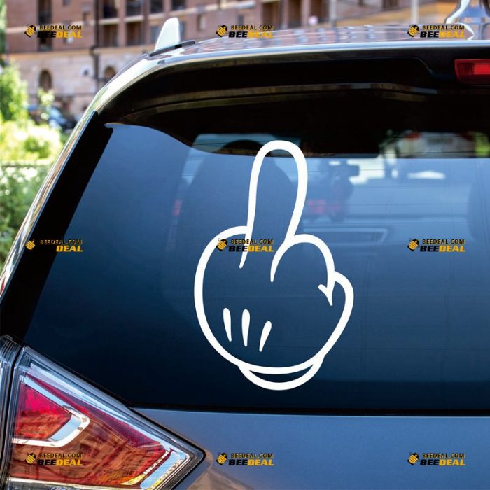 Middle Finger Sticker Decal Vinyl, Hand Gesture, Cartoon Style – Custom Choose Size Color – For Car Laptop Window Boat – Die Cut No Background