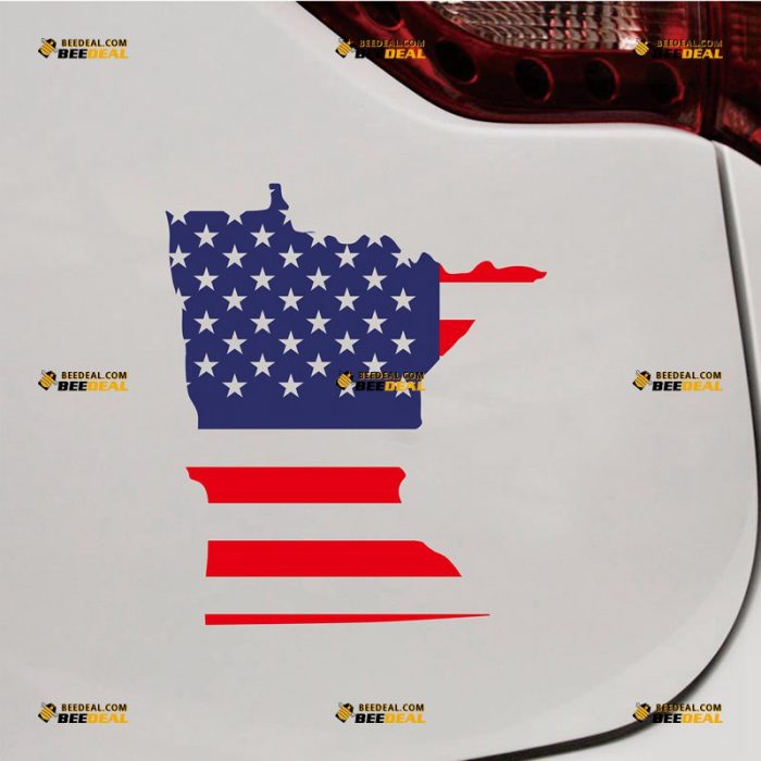 Minnesota Sticker Decal Vinyl, State Map And American Flag – Custom Choose Size – For Car Laptop Window Boat – Die Cut No Background