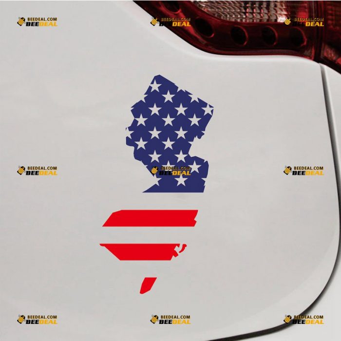 New Jersey Sticker Decal Vinyl, State Map And American Flag – Custom Choose Size – For Car Laptop Window Boat – Die Cut No Background