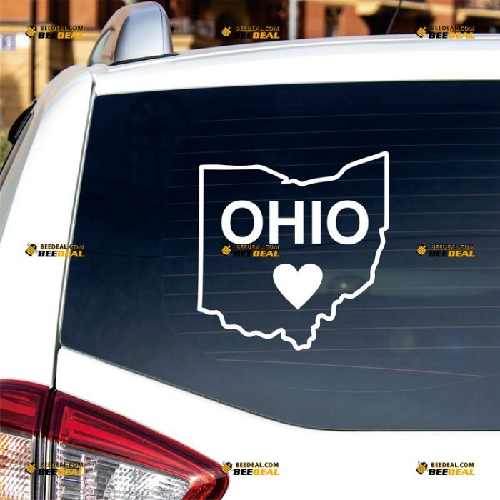 Ohio Sticker Decal Vinyl, State Map Outline, Love Heart, Home Pride – Custom Choose Size Color – For Car Laptop Window Boat – Die Cut No Background