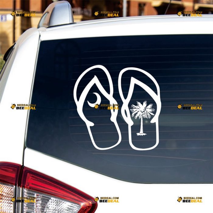 Palmetto Tree Sticker Decal Vinyl, Flip Flop, South Carolina Life – Custom Choose Size Color – For Car Laptop Window Boat – Die Cut No Background