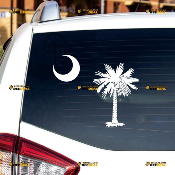 South Carolina Sticker Decal Vinyl, Palmetto Tree, State Flag – Custom Choose Size Color – For Car Laptop Window Boat – Die Cut No Background