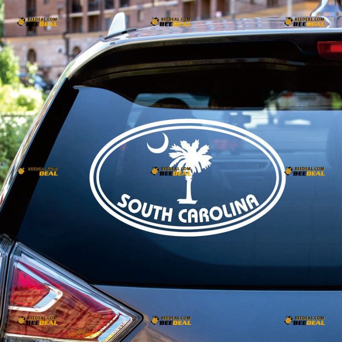 South Carolina Sticker Decal Vinyl, Palmetto Tree, State Oval – Custom Choose Size Color – For Car Laptop Window Boat – Die Cut No Background