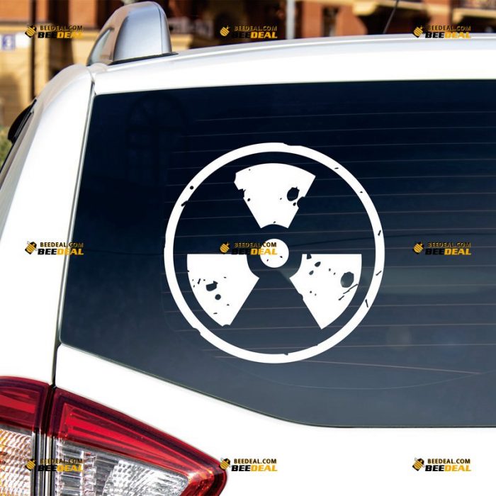 Radioactive Sticker Decal Vinyl, Nuclear Radiation Warning Symbol, Distressed, Circle – Custom Choose Size Color – For Car Laptop Window Boat – Die Cut No Background