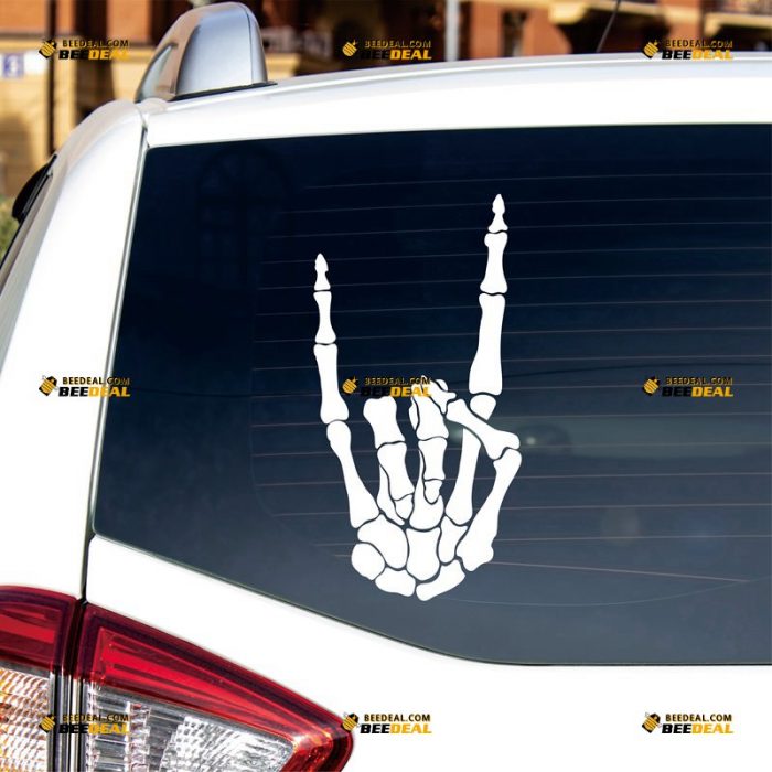 Rock Hand Sticker Decal Vinyl, Metal Band, Skeleton – Custom Choose Size Color – For Car Laptop Window Boat – Die Cut No Background 062531847