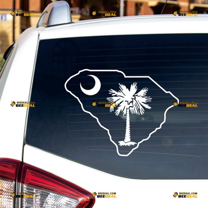 South Carolina Sticker Decal Vinyl, State Flag And Map, Palmetto Tree, Single Color – Custom Choose Size Color – For Car Laptop Window Boat – Die Cut No Background 062231524