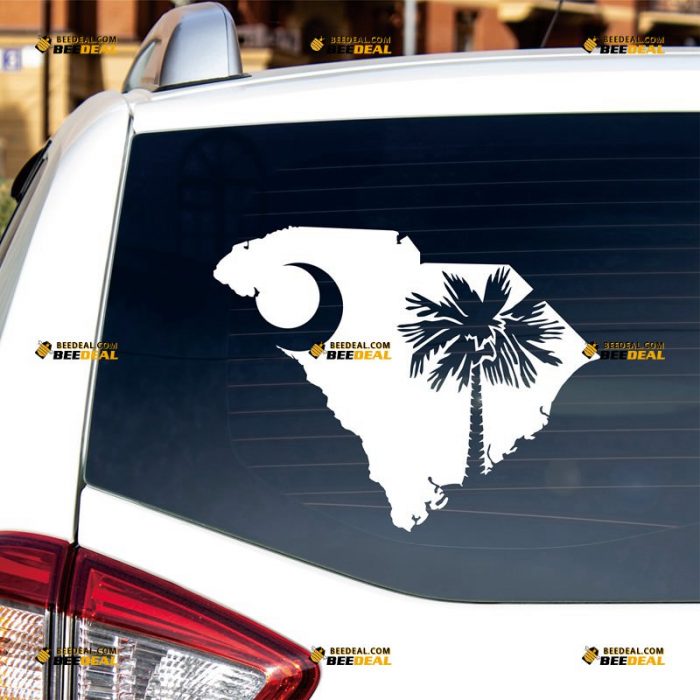 South Carolina Sticker Decal Vinyl, State Flag And Map, Palmetto Tree, Single Color – Custom Choose Size Color – For Car Laptop Window Boat – Die Cut No Background 062231523