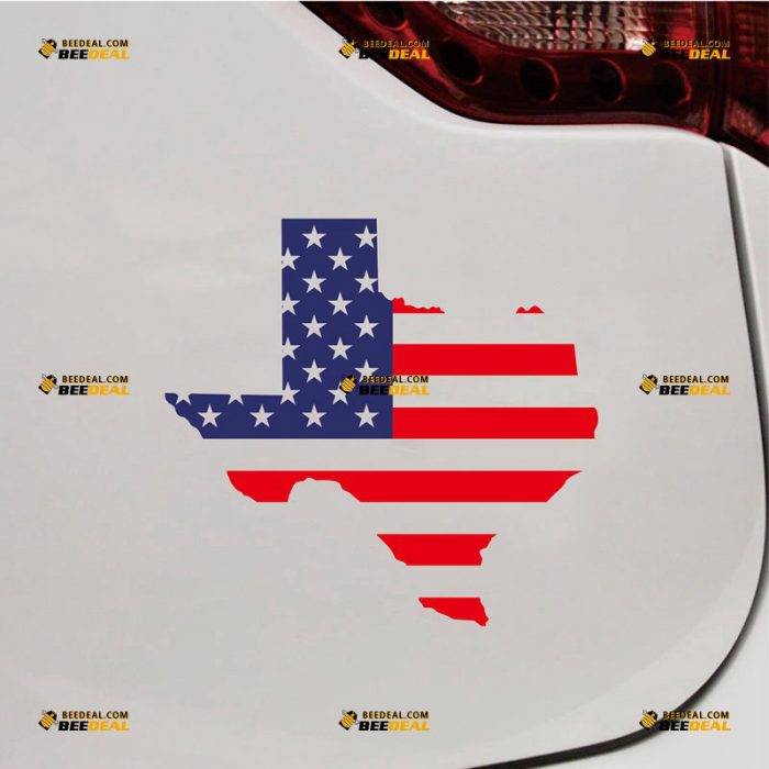 Texas Sticker Decal Vinyl, State Map And American Flag – Custom Choose Size – For Car Laptop Window Boat – Die Cut No Background