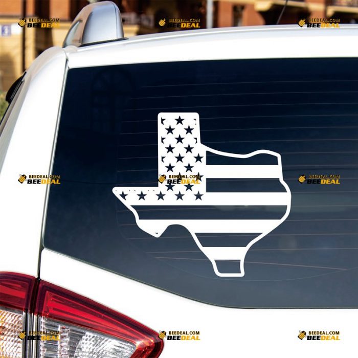 Texas Sticker Decal Vinyl, State Map And American Flag, Single Color – Custom Choose Size Color – For Car Laptop Window Boat – Die Cut No Background 062231505