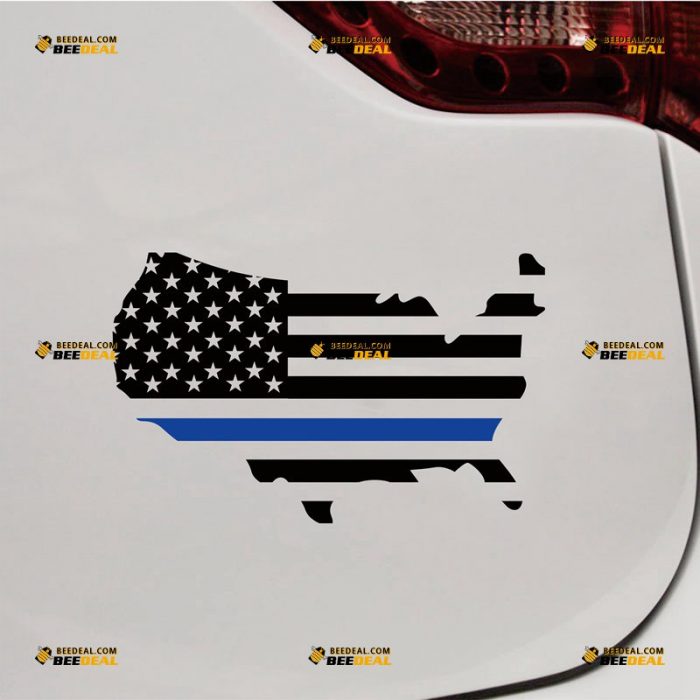 Thin Blue Line Sticker Decal Vinyl, American Flag And Map – Custom Choose Size – For Car Laptop Window Boat – Die Cut No Background 062530939