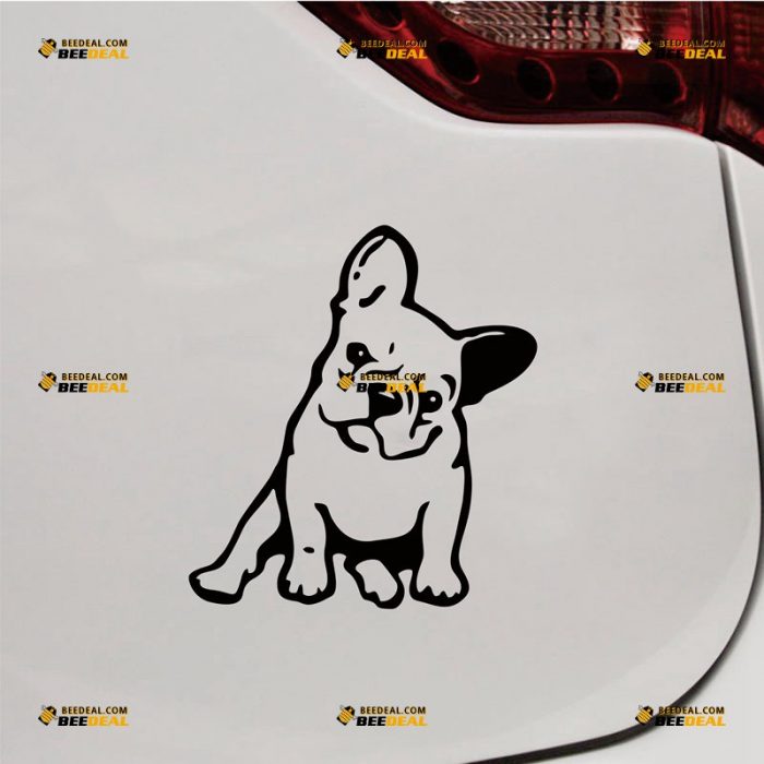 Bulldog Sticker Decal Vinyl, French Pit Bull, Tilted Head – Custom Choose Size Color – For Car Laptop Window Boat – Die Cut No Background 062332335